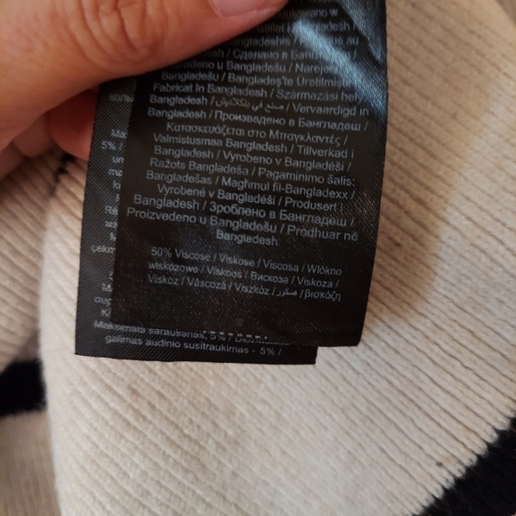 ONLY Julie 3/4 Stripe Pullover Knit Sweater Beige Stripe Bell Sleeve Small - Picture 5 of 10